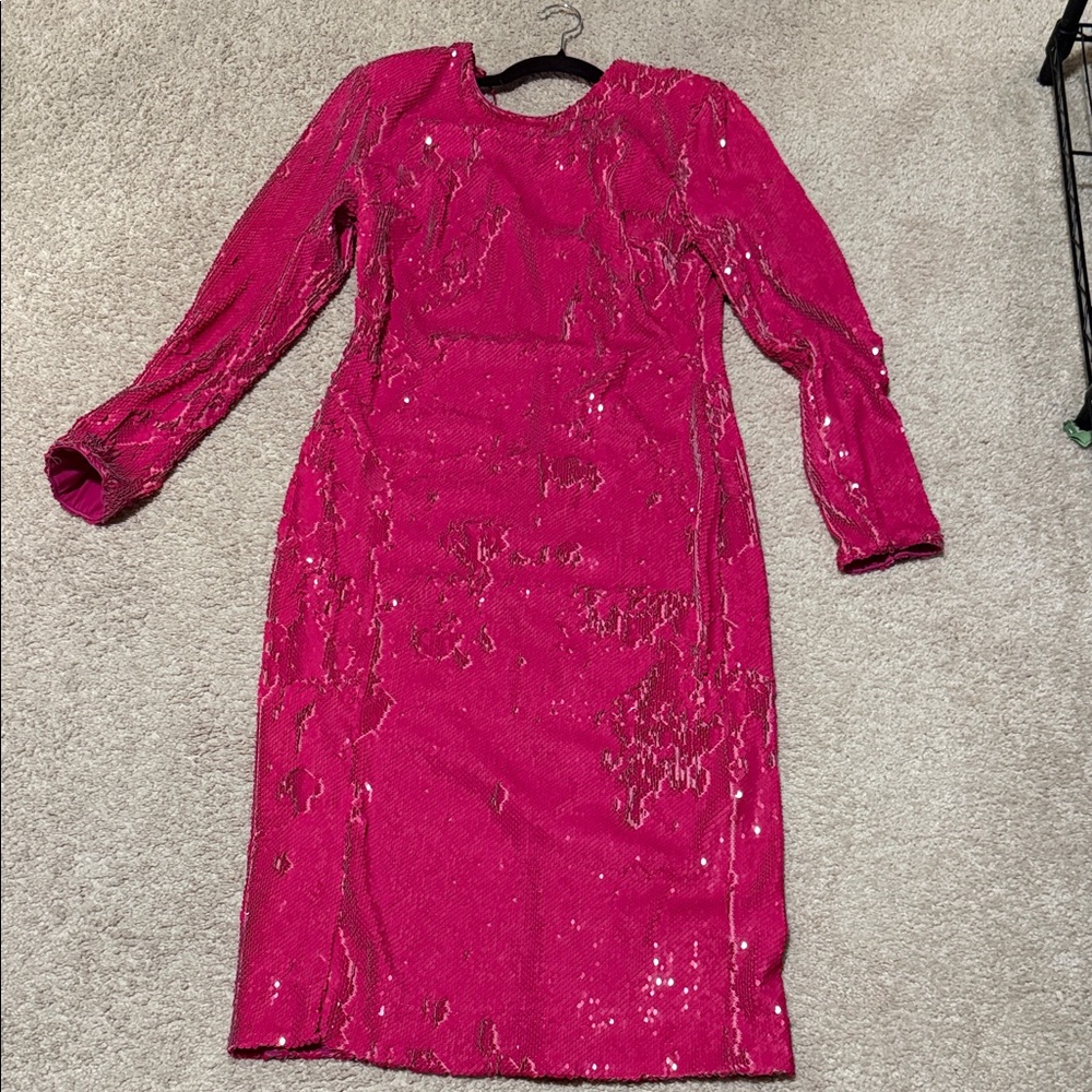 Dress the Population Fuchsia Sequin Long Sleeve Dress